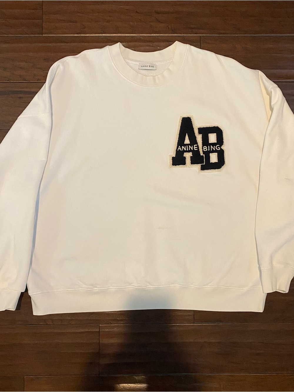 Anine Bing Men's Cream Crewneck with Black AB Applique